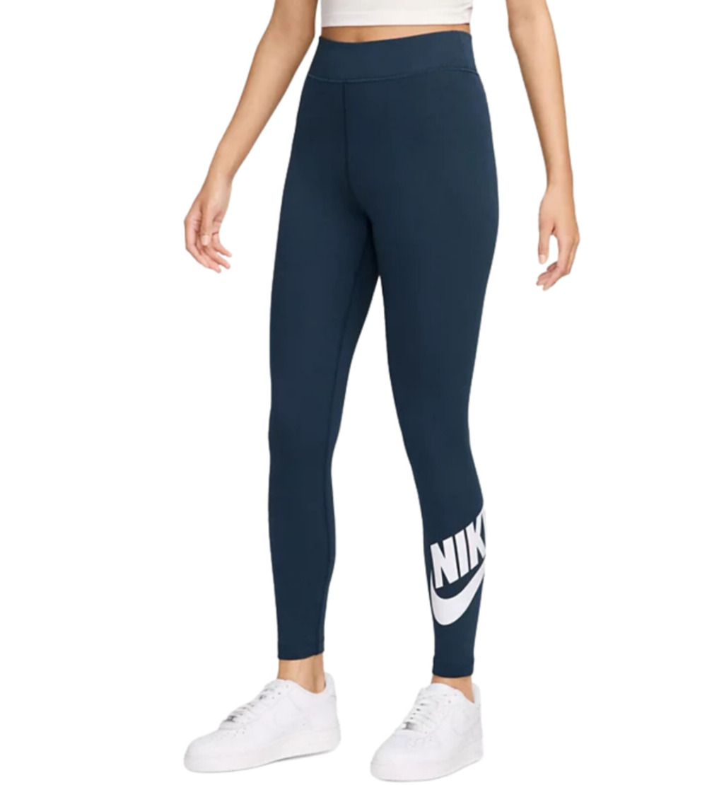 Nike Womens Logo Full Length Leggings XS Navy Blue Athletic High-Waisted NWT